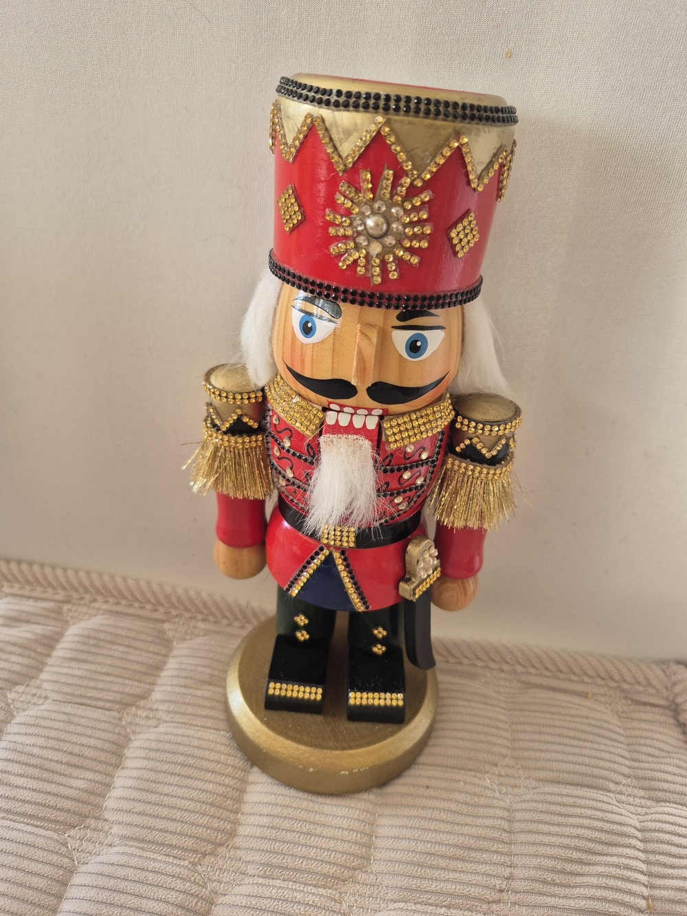 Festive Red and Gold Nutcracker Soldier Figurine - Decorative Holiday Accent